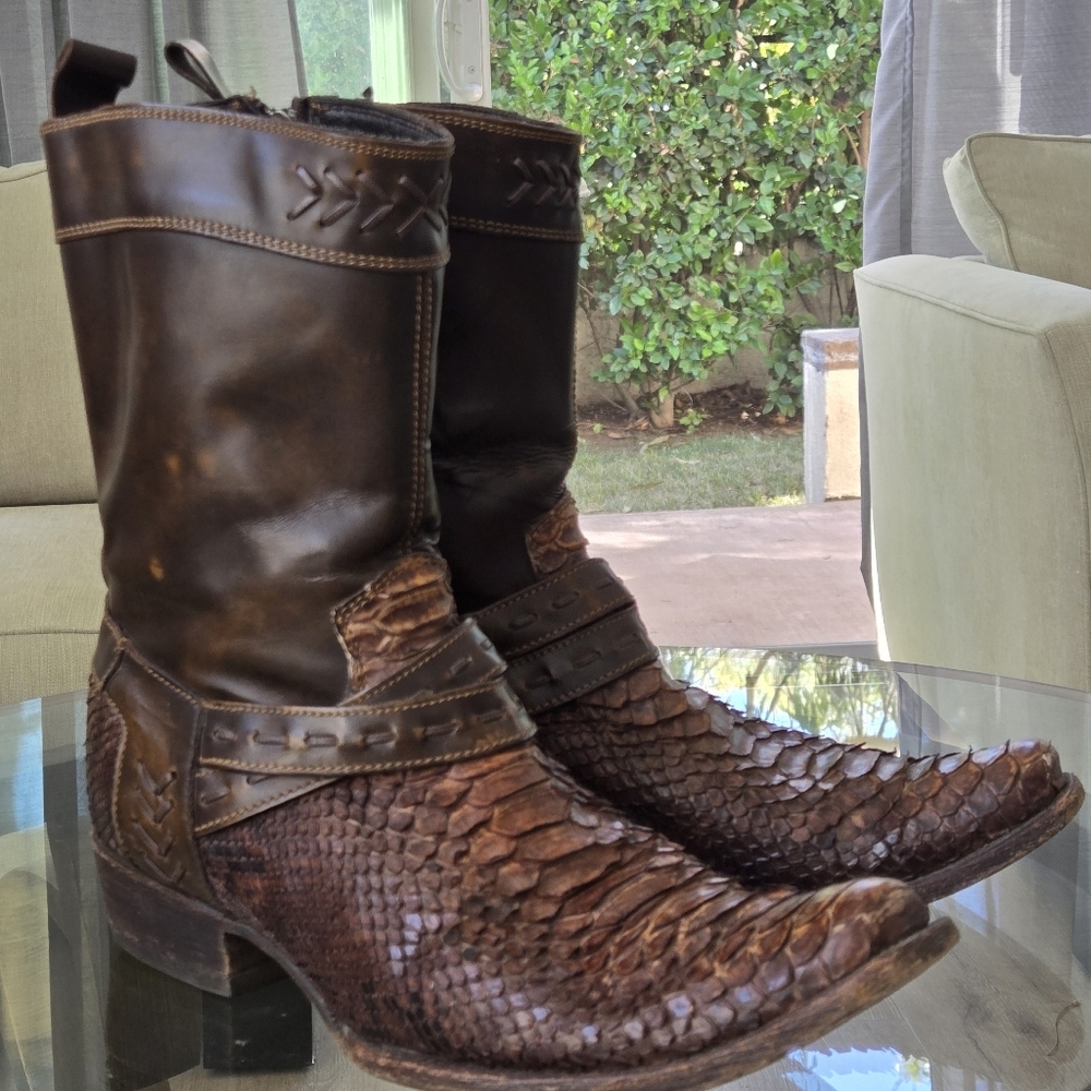 Cuadra Brown Exotic Python Leather Side Zip Ankle… - image 6